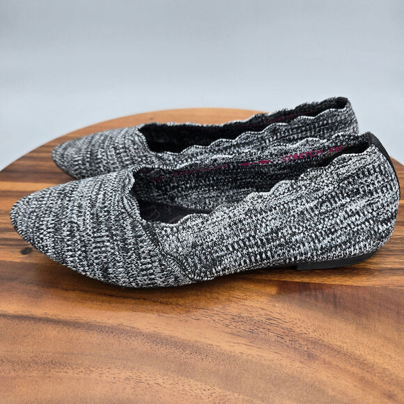 Skechers Ballet Flats Women’s 8 Black White Cleo Stretch Knit Comfort Shoes - Picture 3 of 7